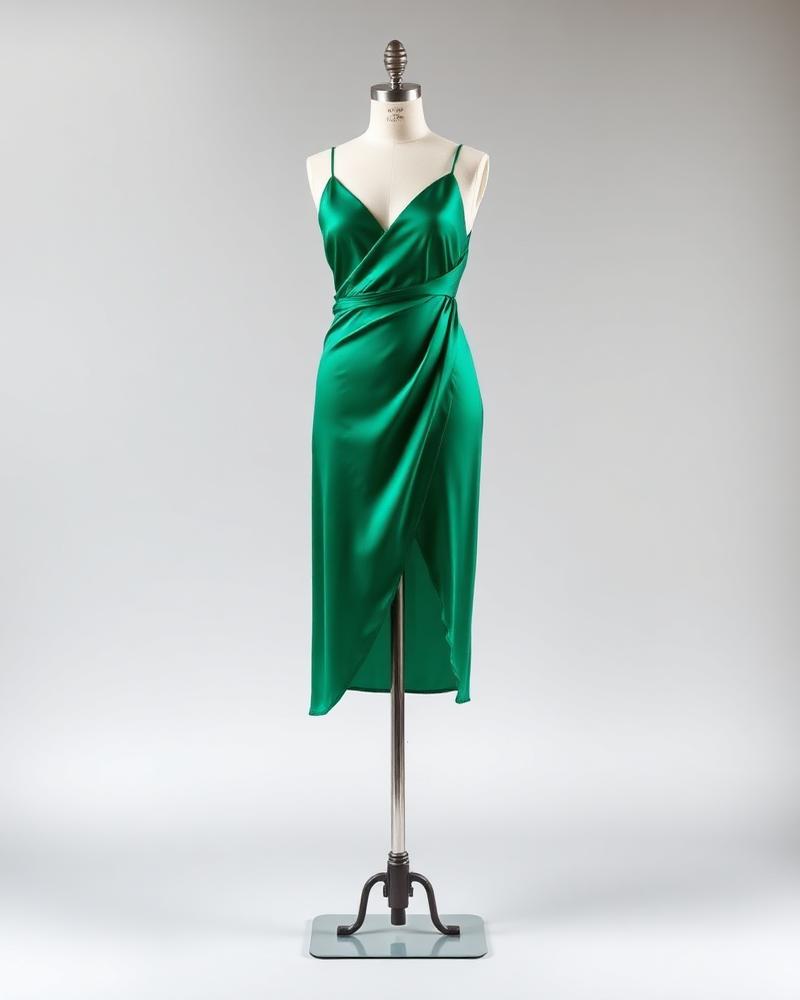 Emerald Satin Slip Midi Dress